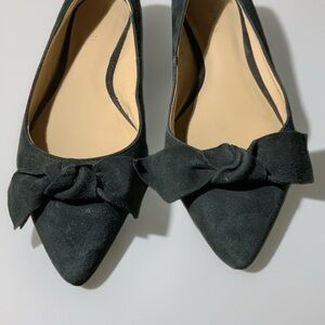 Ann Taylor black suede flats with attached bows - it looks blue/green here 🤷🏻‍♀️